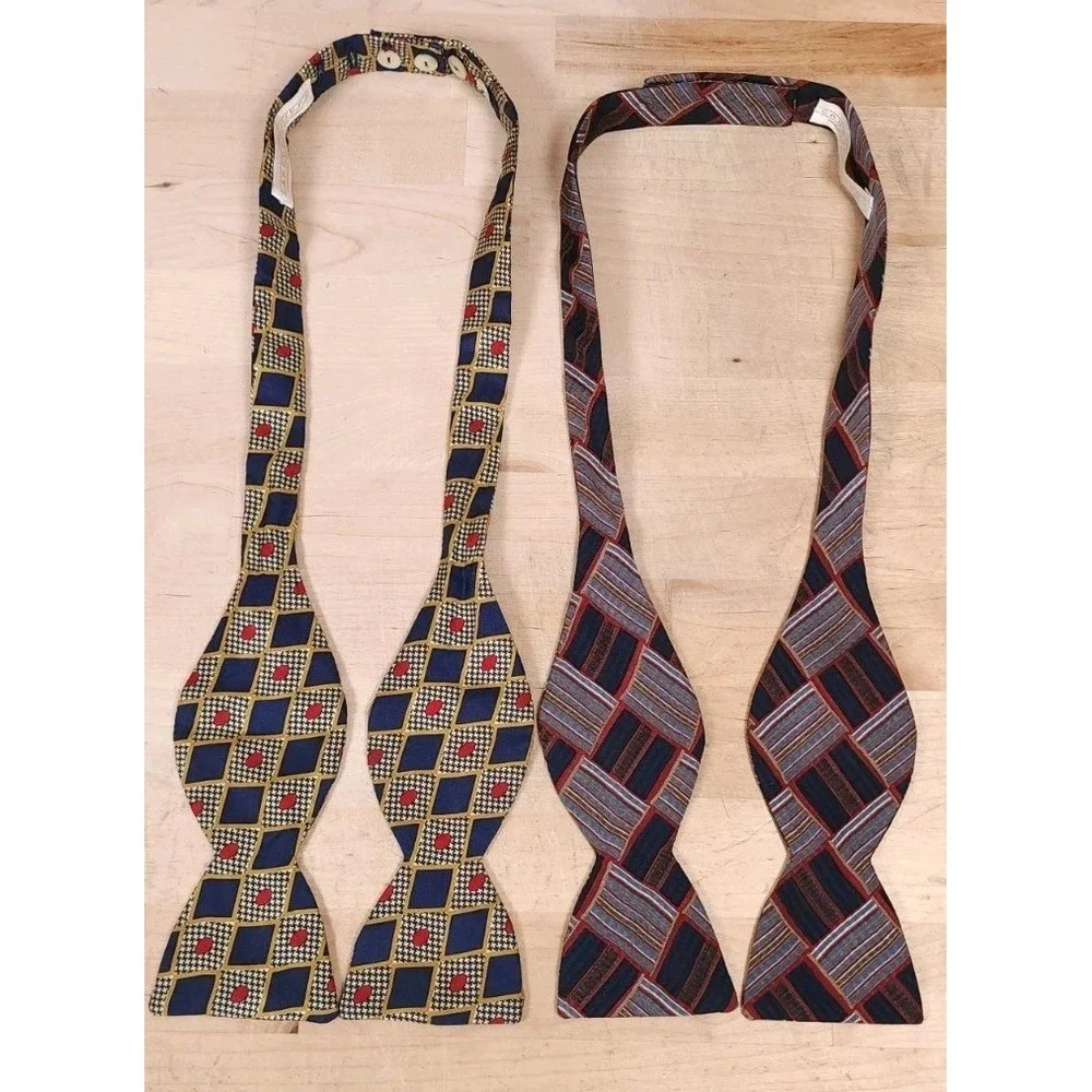 Carrot And Gibbs Bowtie Multicolor Lot Of 2 Handmade Pure Silk USA